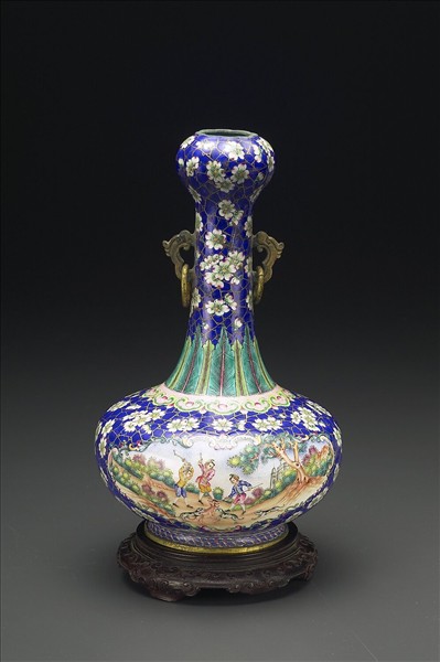 銅胎畫琺瑯雙耳蒜頭瓶