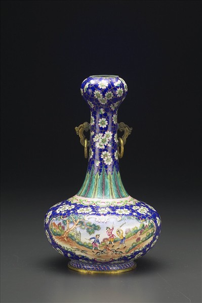 銅胎畫琺瑯雙耳蒜頭瓶