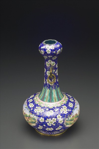 銅胎畫琺瑯雙耳蒜頭瓶