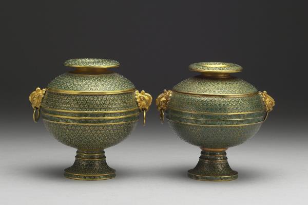 金胎掐絲琺瑯鳳耳豆