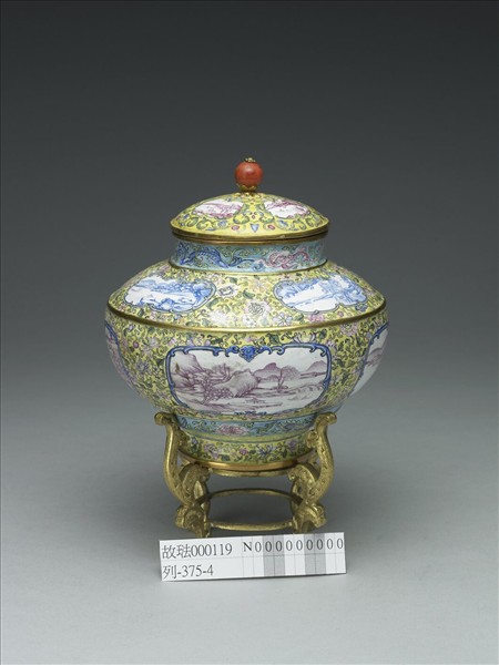 銅胎畫琺瑯風景蓋罐