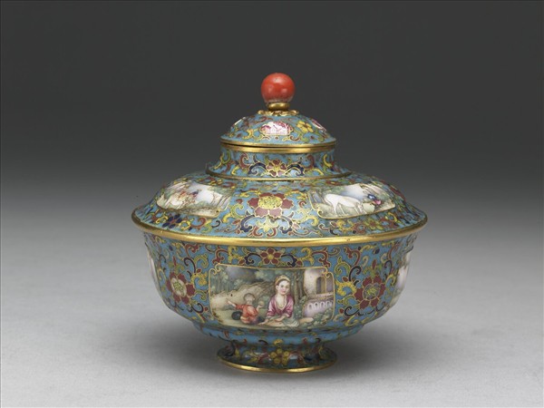 金胎掐絲兼畫琺瑯西洋人物圖蓋罐
