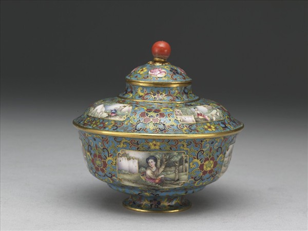 金胎掐絲兼畫琺瑯西洋人物圖蓋罐