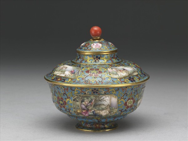 金胎掐絲兼畫琺瑯西洋人物圖蓋罐