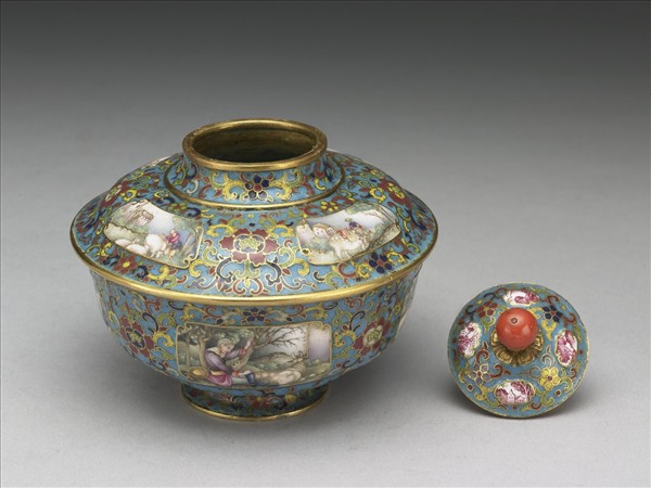 金胎掐絲兼畫琺瑯西洋人物圖蓋罐