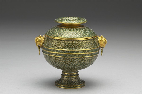 金胎掐絲琺瑯鳳耳豆