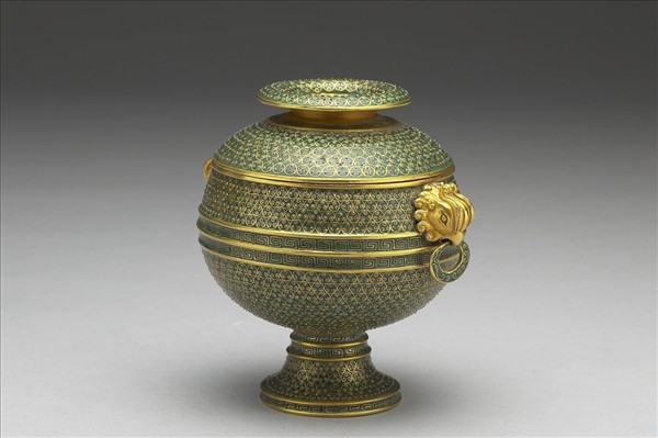 金胎掐絲琺瑯鳳耳豆