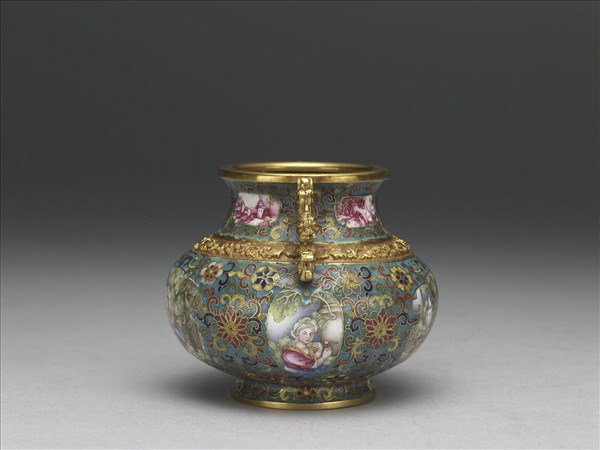 金胎掐絲兼畫琺瑯螭耳罐