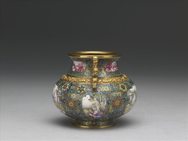金胎掐絲兼畫琺瑯螭耳罐