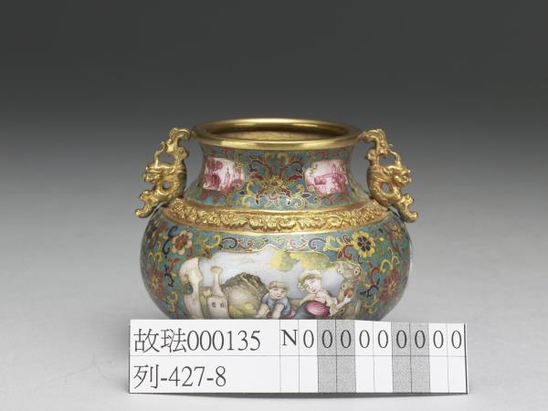 金胎掐絲兼畫琺瑯螭耳罐