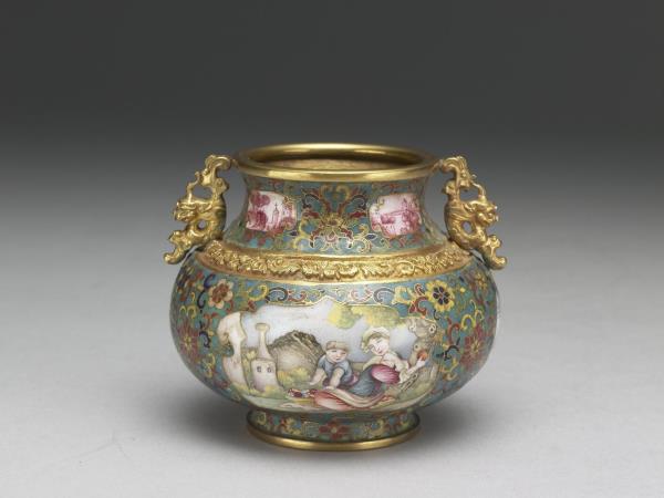 金胎掐絲兼畫琺瑯螭耳罐