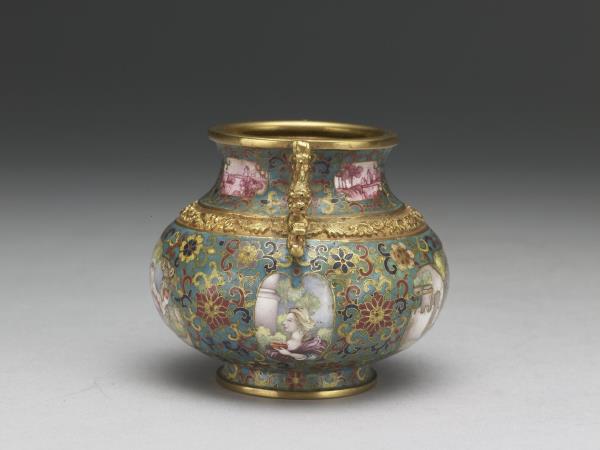 金胎掐絲兼畫琺瑯螭耳罐