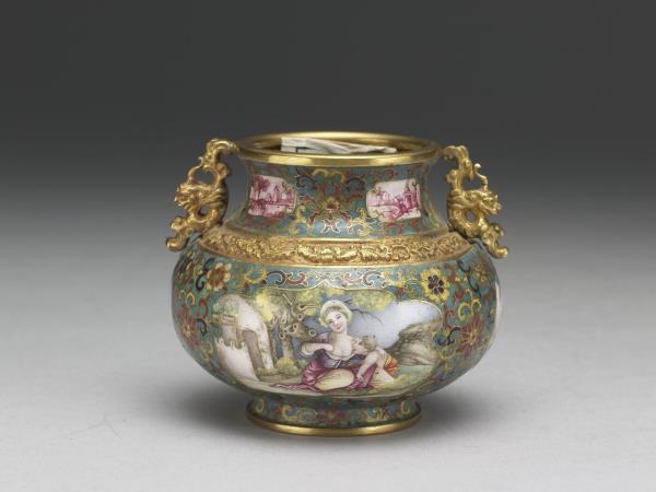 金胎掐絲兼畫琺瑯螭耳罐