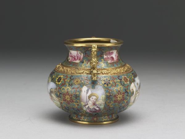 金胎掐絲兼畫琺瑯螭耳罐