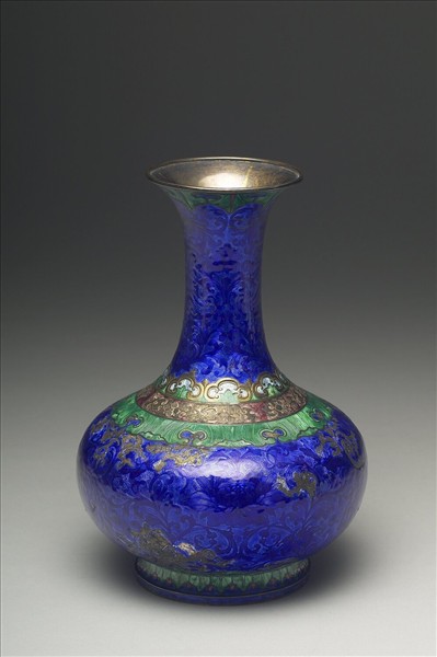 銀胎內填琺瑯長頸瓶