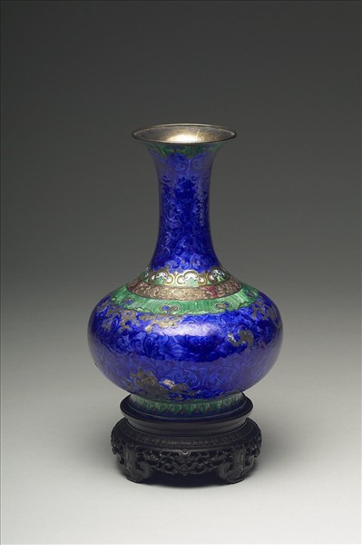 銀胎內填琺瑯長頸瓶