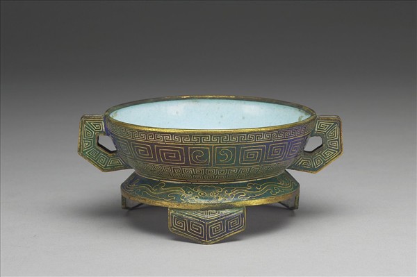 銅胎畫琺瑯帶耳三足洗