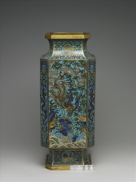 銅胎掐絲琺瑯丹鳳朝陽八方瓶