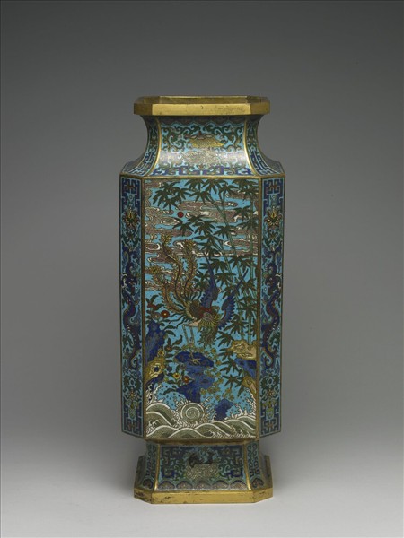 銅胎掐絲琺瑯丹鳳朝陽八方瓶