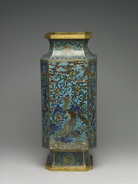 銅胎掐絲琺瑯丹鳳朝陽八方瓶