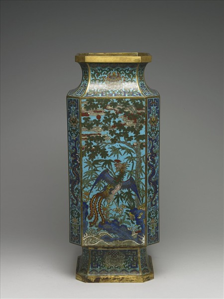 銅胎掐絲琺瑯丹鳳朝陽八方瓶