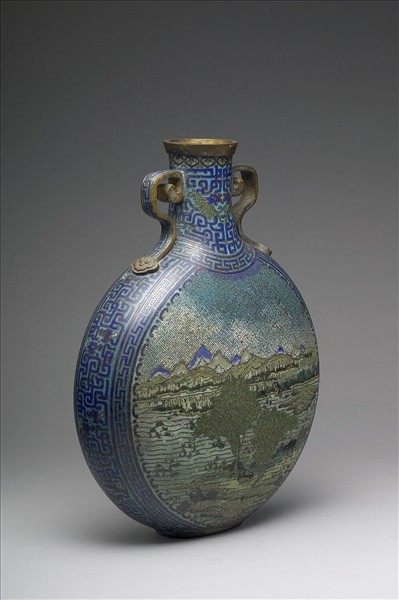 掐絲琺瑯春耕圖扁壺