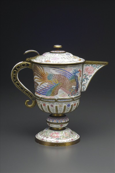 銅胎畫琺瑯鳳紋高足把杯