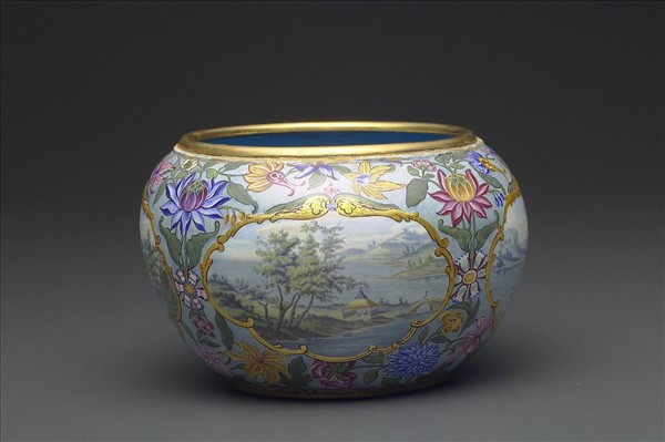 銅胎畫琺瑯山水人物圖鉢