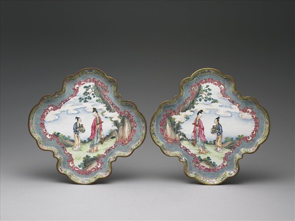 銅胎畫琺瑯花式茶盤