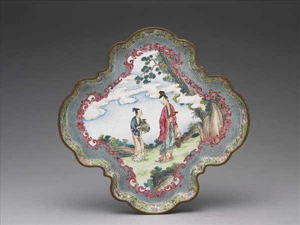 銅胎畫琺瑯花式茶盤