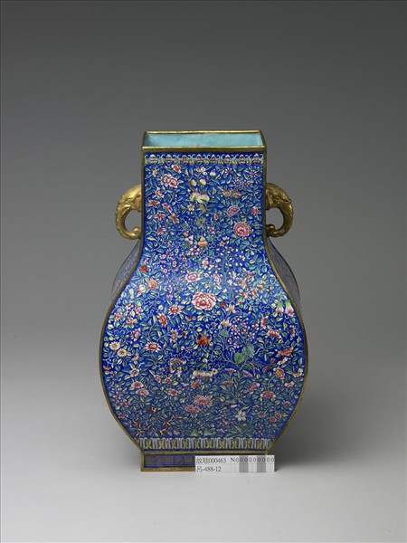 銅胎畫琺瑯雙耳方瓶