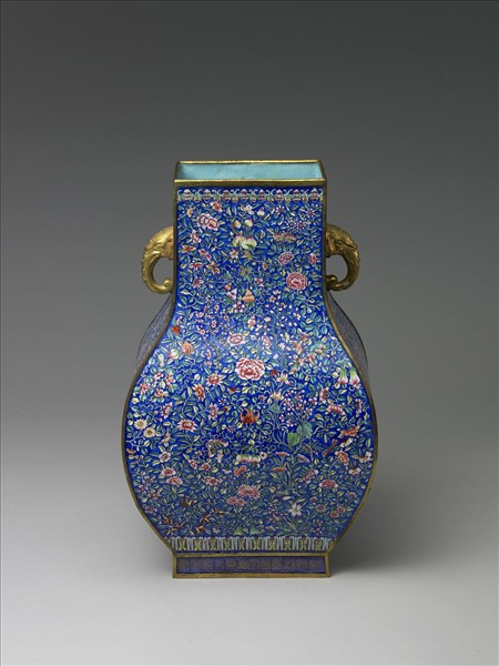 銅胎畫琺瑯雙耳方瓶