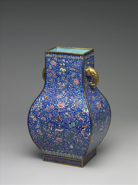 銅胎畫琺瑯雙耳方瓶