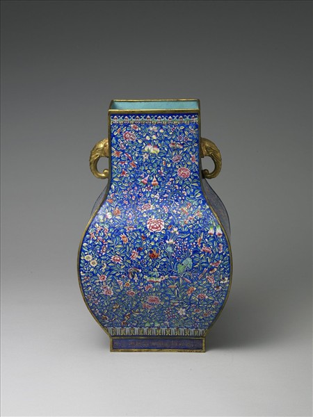 銅胎畫琺瑯雙耳方瓶