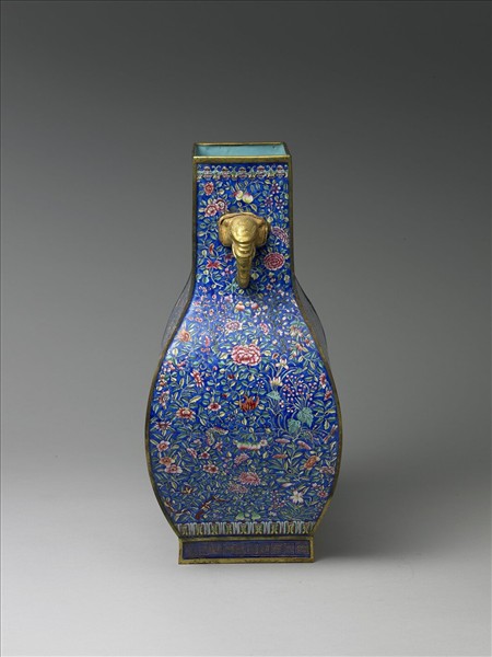 銅胎畫琺瑯雙耳方瓶