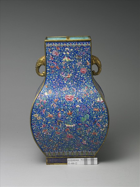 銅胎畫琺瑯雙耳方瓶