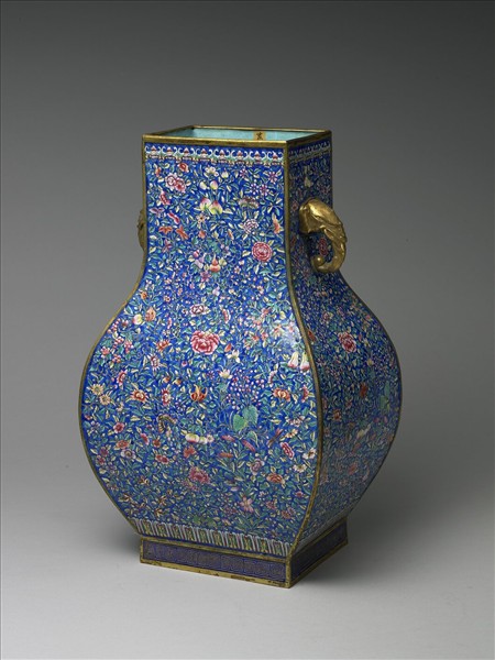 銅胎畫琺瑯雙耳方瓶