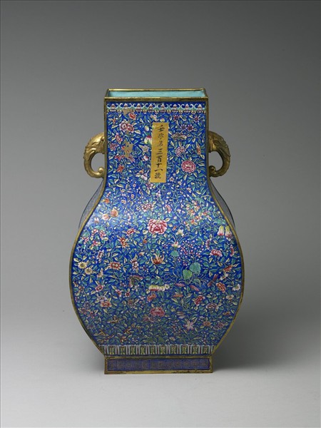 銅胎畫琺瑯雙耳方瓶