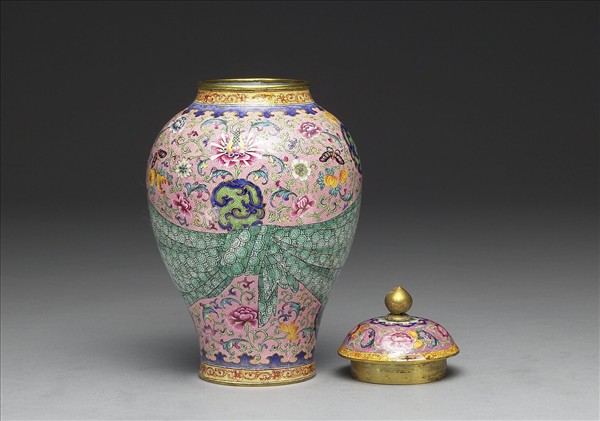 銅胎畫琺瑯包袱式圓罐