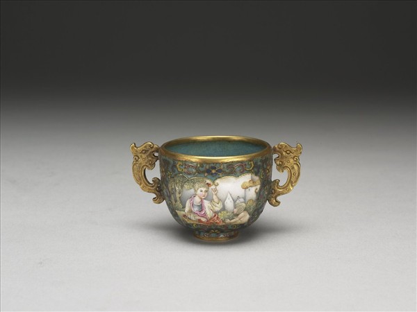 金胎掐絲琺瑯兼畫琺瑯西洋人物杯
