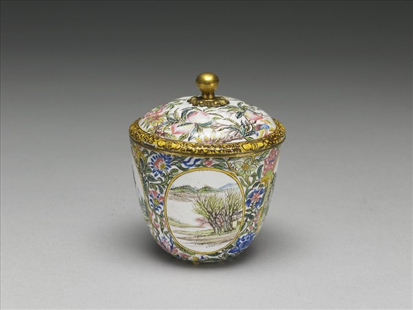 銅胎畫琺瑯山水花卉杯