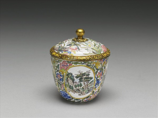 銅胎畫琺瑯山水花卉杯