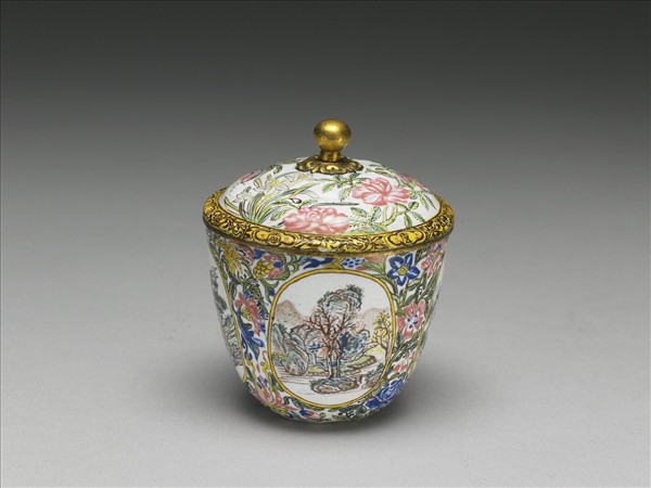 銅胎畫琺瑯山水花卉杯