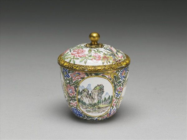 銅胎畫琺瑯山水花卉杯