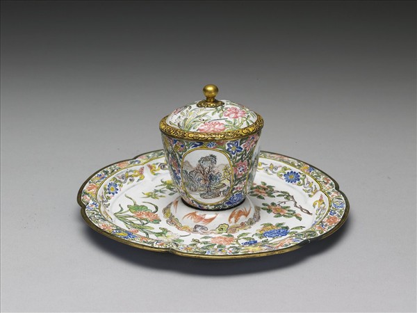 銅胎畫琺瑯山水花卉杯