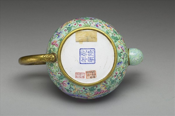 銅胎畫琺瑯喜相逢壺