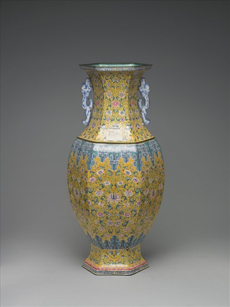 銅胎畫琺瑯六角瓶