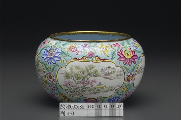 銅胎畫琺瑯山水花卉水盂