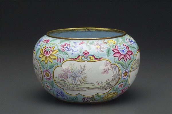 銅胎畫琺瑯山水花卉水盂