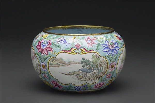 銅胎畫琺瑯山水花卉水盂